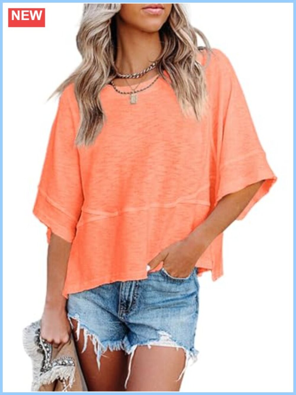 Women's Loose Fit 3/4 Sleeve T-Shirt Crew Neck Stretchable Summer Top
